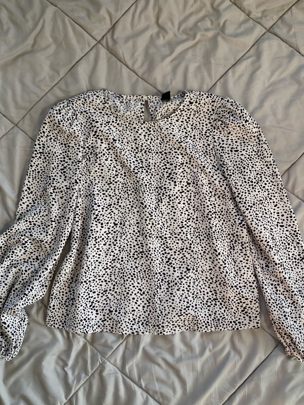 SHEIN White and Black Dalmatian Print Long Sleeve Blouse